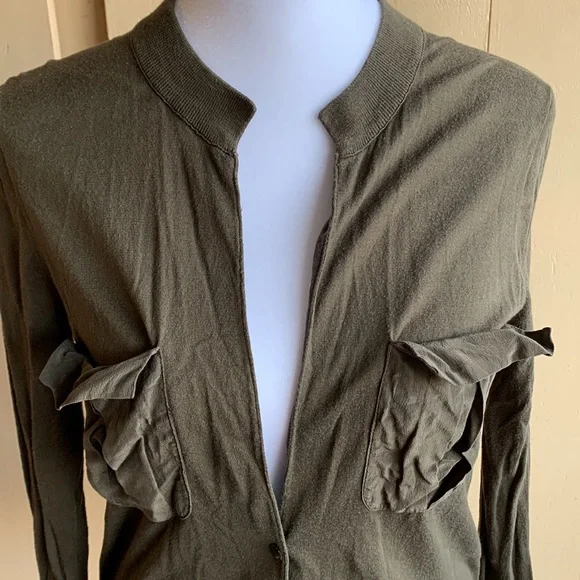 J Crew size S olive green cardigan with silk pockets - Picture 2 of 8